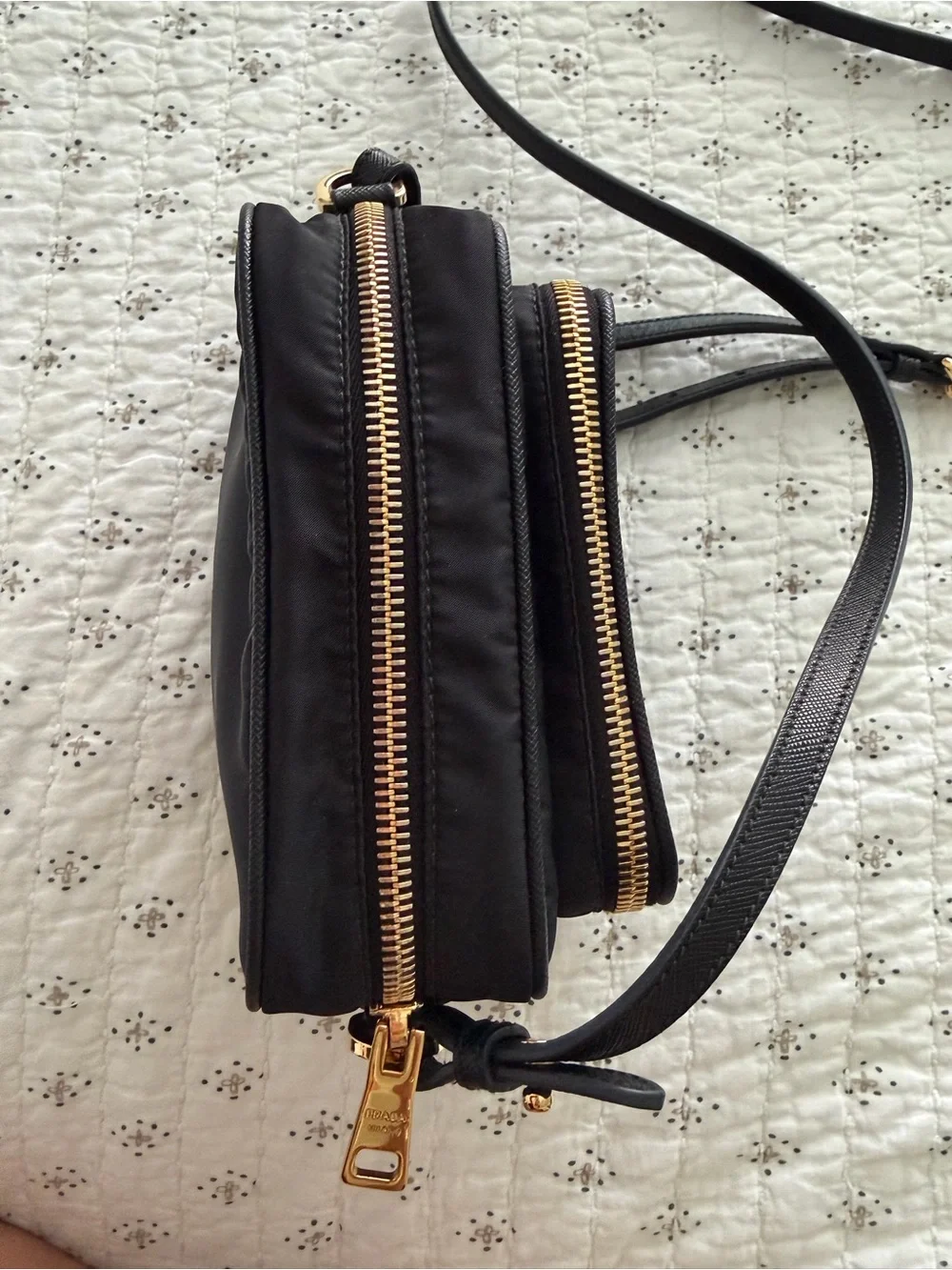 Authentic Prada Mini Nylon Vela Saffiano Double Zip  CrossBody Bag